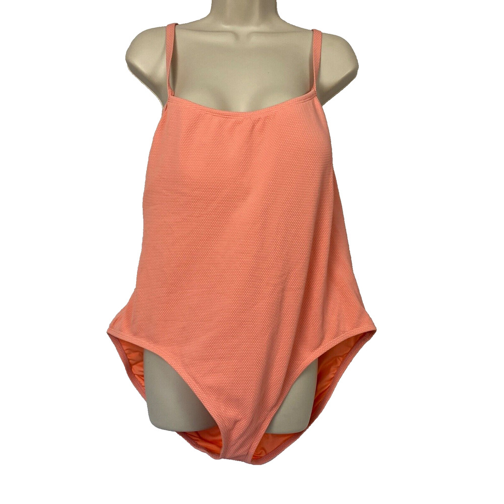 Wave Zone One Piece Swimsuit Womens 3X Orange Peach Tank Strappy Cutout Back NEW
